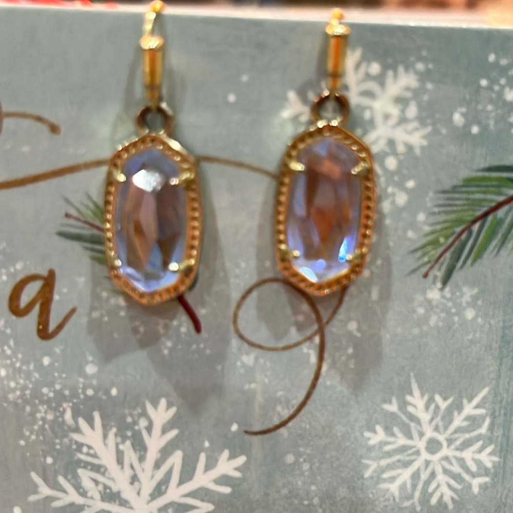 Kendra Scott clear iridescent gold trimmed pendant earrings